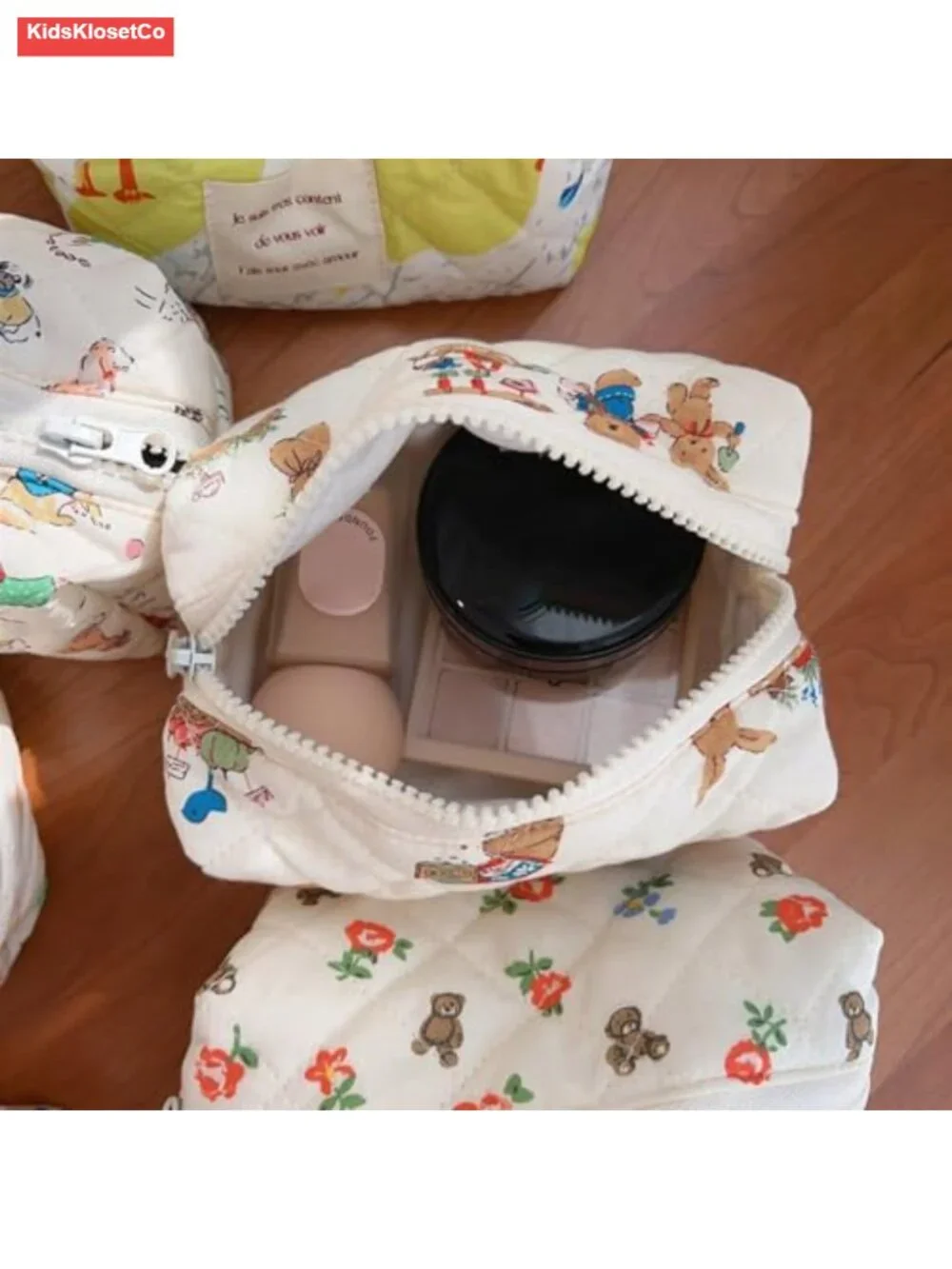 Quilted Cotton Mini Makeup Bag with Animal Pattern, Travel Cosmetic Organizer